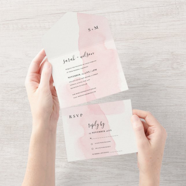 MÍNIMO BWATERCOLOR BLUSH PINK MONOGRAMA CASAMENTO (Aba destacável)