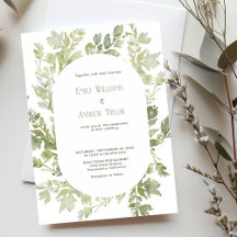 Mínimo convite de casamento verde à aquarela