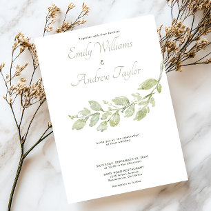 Mínimo convite de casamento verde à aquarela