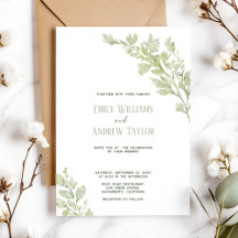 Mínimo convite de casamento verde à aquarela