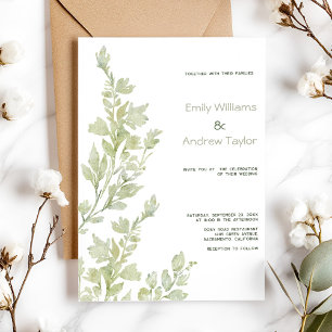 Mínimo convite de casamento verde à aquarela