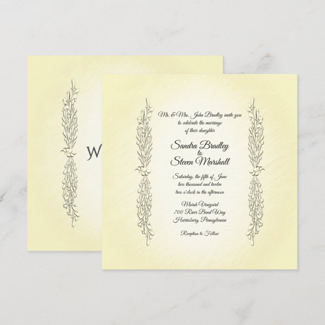 Mínimo de Acentos Convite de Casamento Amarelo (Frente/Verso)