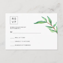 Mínimo de Folhas Verdes no RSVP de Casamento Branc