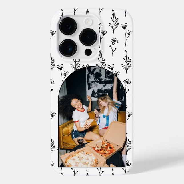 Mínimo de Foto Personalizada Floral Iphone 14 Case (Verso)