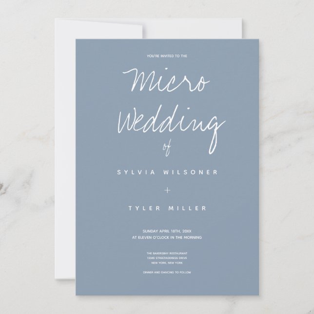 Mínimo de Tipografia Branca Azul Micro Wedding (Frente)