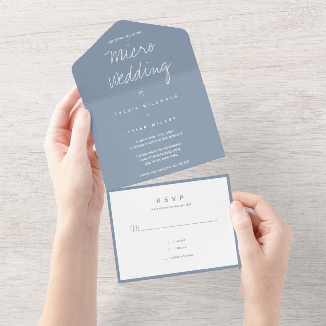 Mínimo de Tipografia Branca Azul Micro Wedding (Aba destacável)