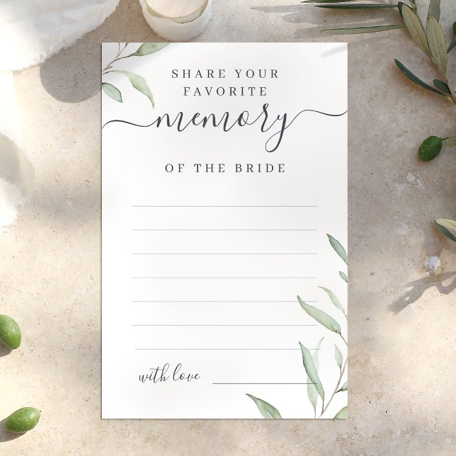 Mínimo de verde compartilha um jogo de chá de pane (Minimal greenery share a memory bridal shower game)