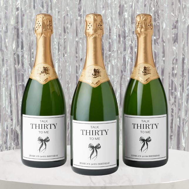 Mínimo do Partido aniversário de 30 anos 30 para m (Talk Thirty to Me 30th Birthday Party Minimalist Sparkling Wine Label)