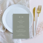 Mínimo e Chic | Sage Green Wedding Menu<br><div class="desc">Estes elegantes e modernos cartões de cardápio de casamento ou cartões de menu de janto de ensaio apresentam um simples design de texto verde-sábio e branco que expele o estilo minimalista. Adicione suas iniciais ou monograma para torná-las completamente suas.</div>