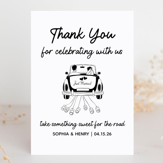 Mínimo Moderno Personalizado Obrigado Sinal de Fav (Add a playful touch to your favor table with this fun "Take something sweet for the road" sign!)