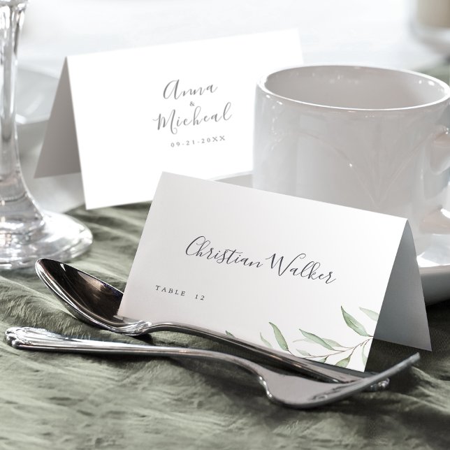 Mínimo verde-cercado Cartão Local (Minimal greenery rustic wedding Place Card)