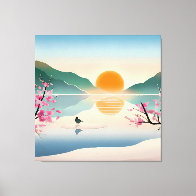 Mínimo Zen Sunrise Lake Stretch Canvas Print (Frente)
