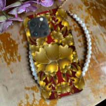 MiniPhone Dourado Luxurioso de Escamudo Floral com