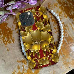 MiniPhone Dourado Luxurioso de Escamudo Floral com