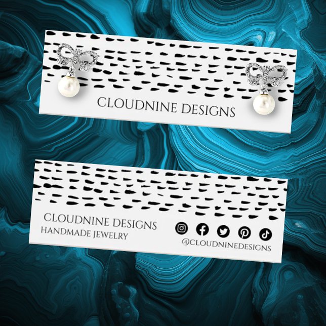 Miniplaca de vídeo de colar de colar de manchas se (Earring jewelry display cards with a custom inky spot dot design. Social media icons)