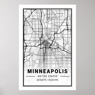 Minneapolis Minnesota USA Viagem City Map Poster
