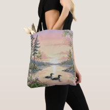 Minnesota Lake Sunset with Loons, Tote Bag