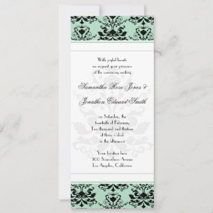 Mint & Black Damask com Convite de casamento branc