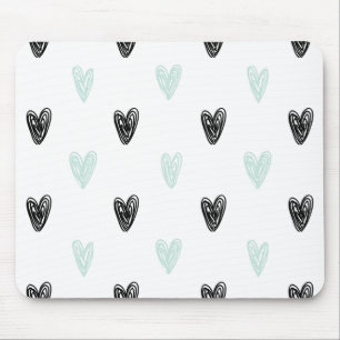 Mint & Black Hearts Doodles Pattern Mousepad