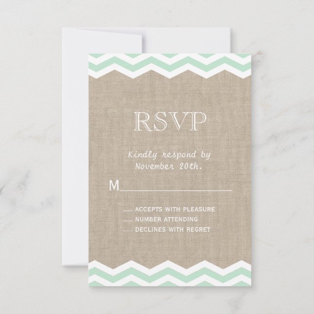 Mint Chevrons em Burlap RSVP (Verso)