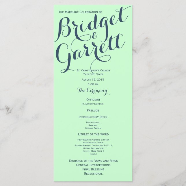 Mint com Programa de Casamento de Design de texto  (Frente)