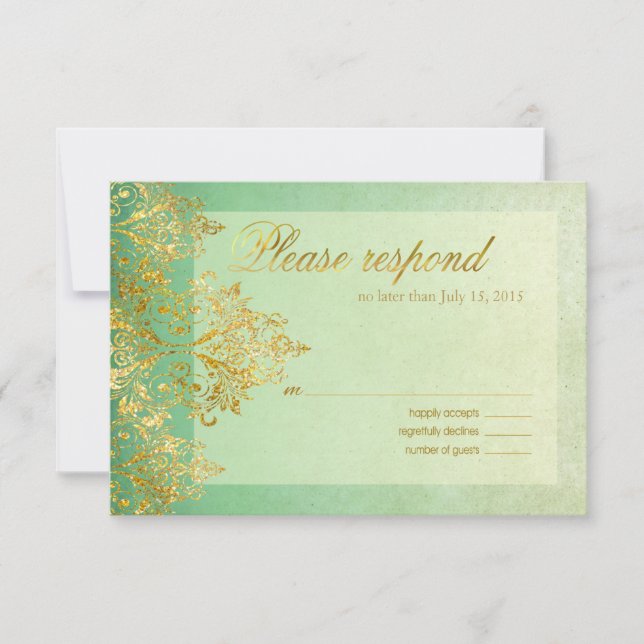 Mint & Dourado Gatsby Glitter Flourish RSVP (Frente)