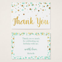 Mint Dourado Glitter Confetti Aniversário Obrigado