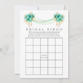 Mint e Dourada Floral Luzes Bridal Bingo
