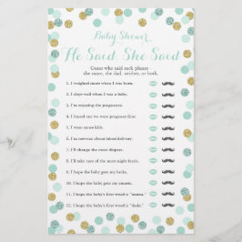 Mint e Dourado Chá de fraldas Ele Disse Que Ela Di