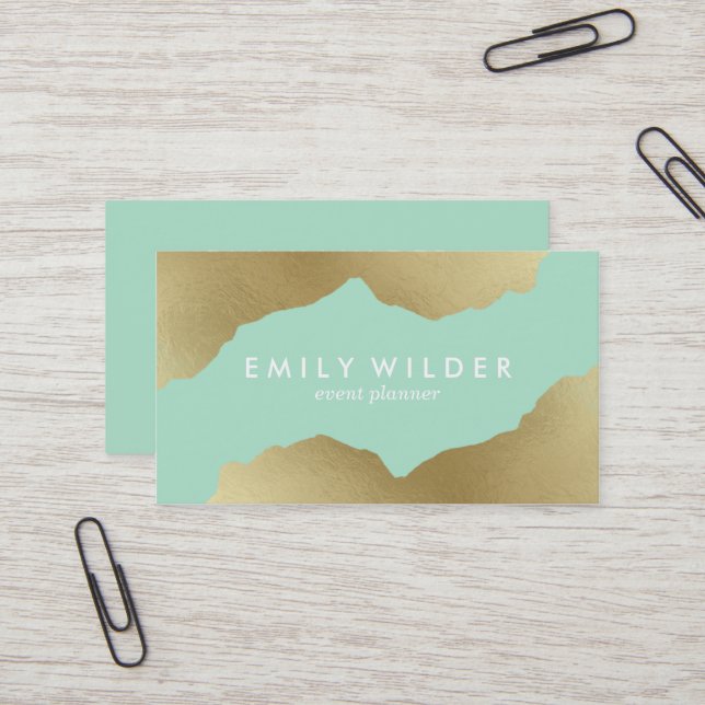 Mint e Dourado Dipped | Cartão de Visita (Frente/Verso In Situ)