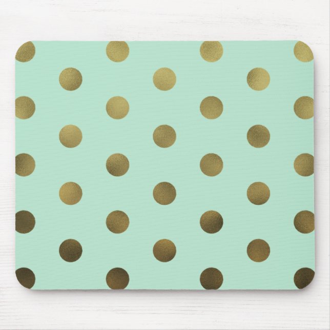 Mint Glam Faux Dourado Bolinhas Modern Mousepad (Frente)