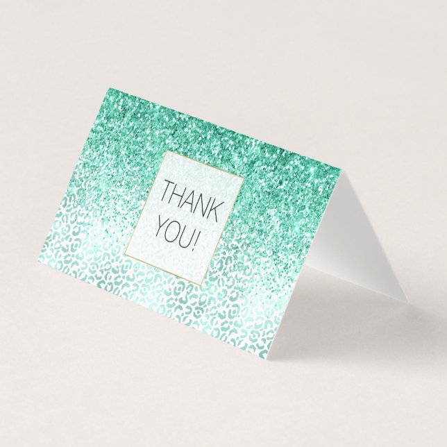 Mint Glitter Glam Leopard Impressão Obrigado (Frente)