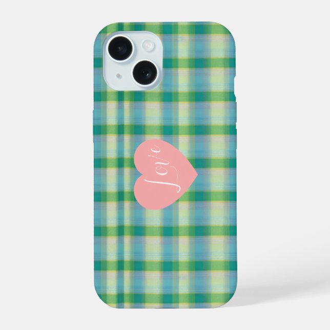 Mint Green and Blue Plaid Phone Case (Verso)