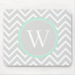 Mint Green Chevron Monograma Mouse Pad