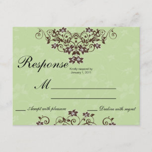 Mint Green & Chocolate Brown Floral Weding RSVP