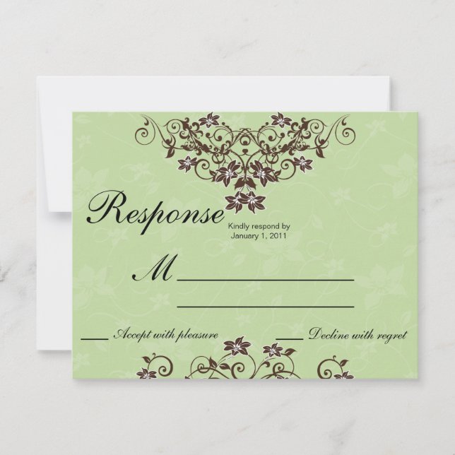 Mint Green & Chocolate Brown Floral Weding RSVP (Frente)