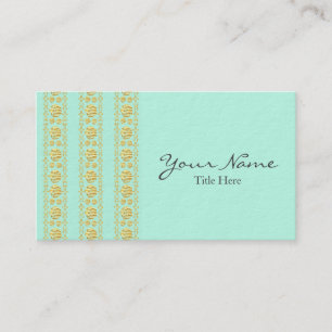 Mint Green e Gold Foil Damask Cartão de visita