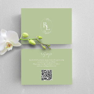 Mint Green Floral Monograma QR Wedding RSVP