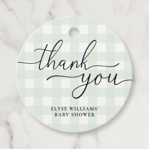 Mint Green Gingham Obrigado A Favor Da Etiqueta Re