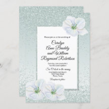 Mint Green Glitter e Flores Convite para Casamento