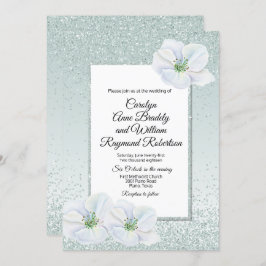 Mint Green Glitter e Flores Convite para Casamento