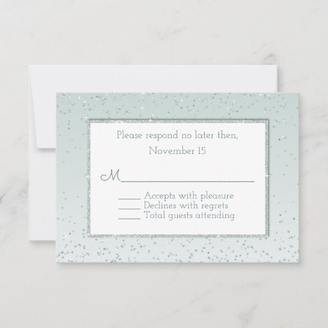 Mint Green Glitter e Shine Weding RSVP Card (Frente)