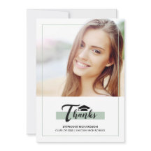 Mint Green Graduação Obrigado Cartão com fotos