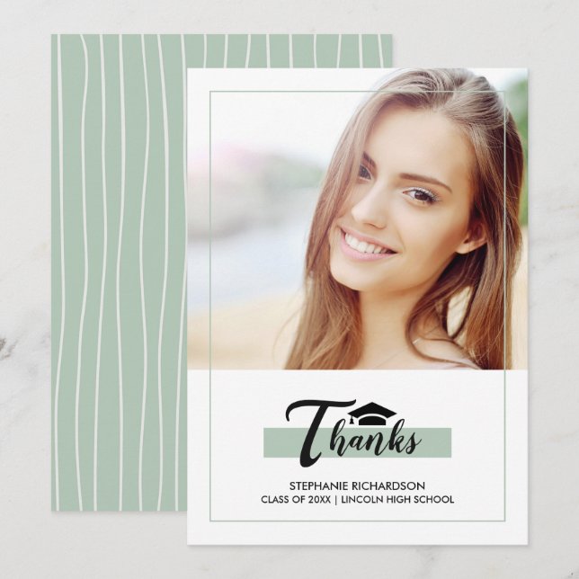 Mint Green Graduação Obrigado Cartão com fotos (Frente/Verso)