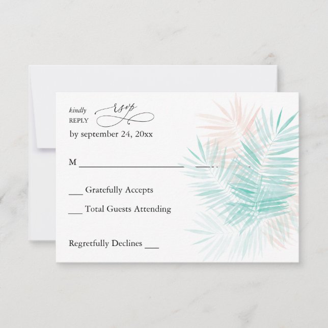 Mint Green & Pink Palm Leaf no Meal RSVP (Frente)