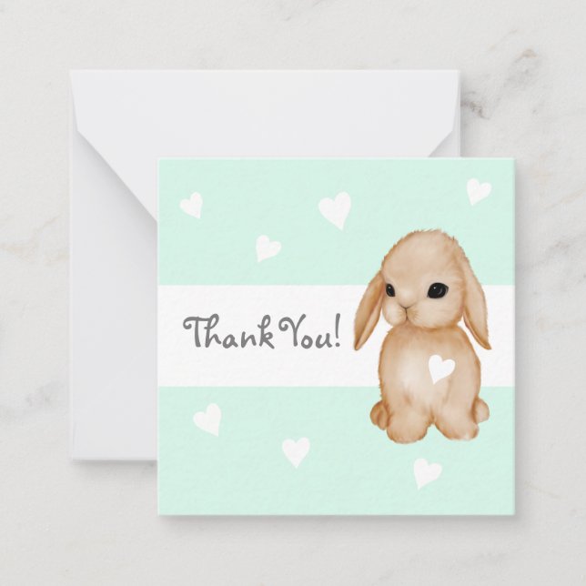 Mint Heart Bunny Chá de fraldas Obrigado Cartões (Frente)
