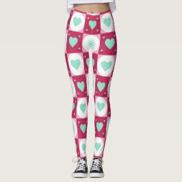 Mint Hearts & Retro Stars Leggings