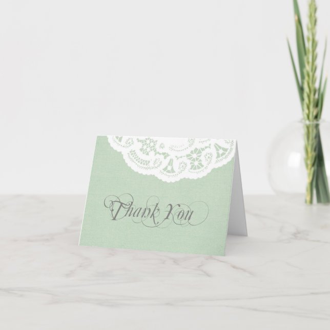 Mint Lace Doily Weding Obrigado Cartão Nota (Frente)