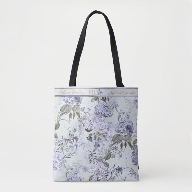 Mint, Lilac & Gold Hydrangea Personalized Tote (Frente)