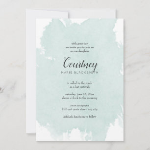 Mint Watercolor Splash Bat Mitzvah Convites